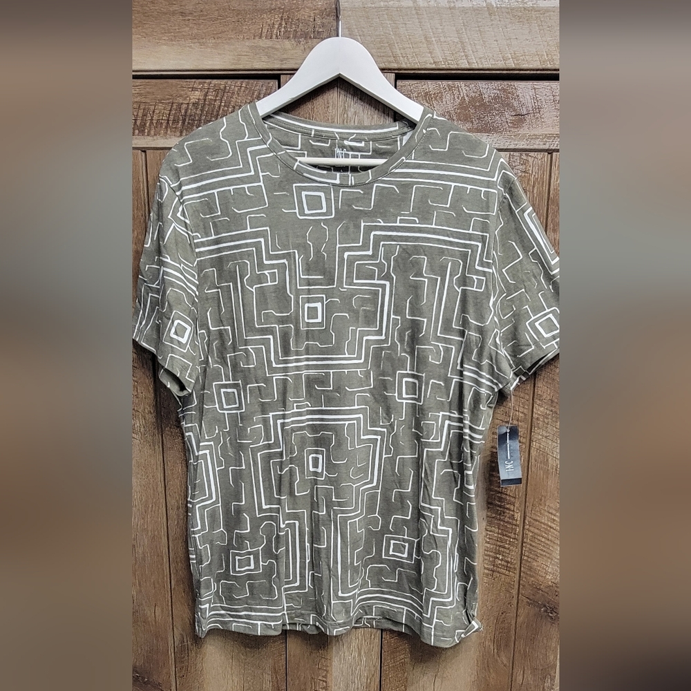 NWT Mens Geometric Pattern Olive Green Men's Shirt